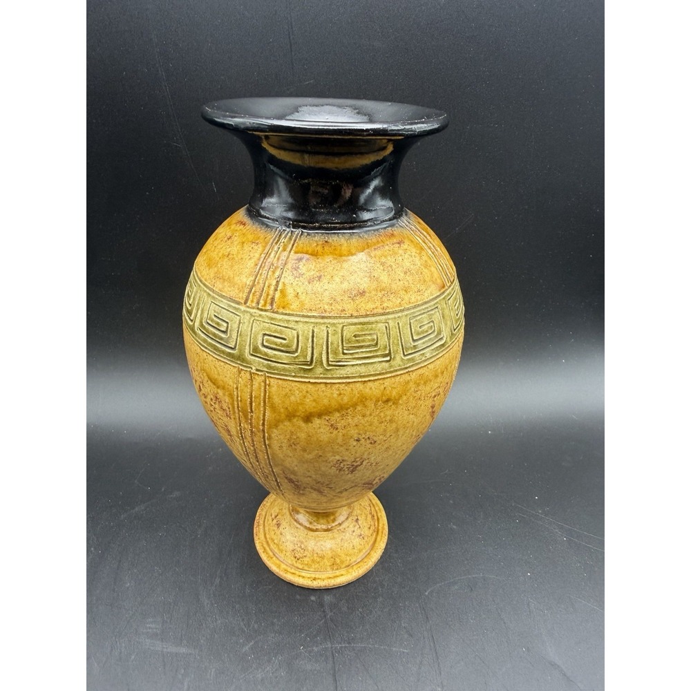 Richard Meyer Signed Studio Pottery Stoneware Vase Greek Key 2006 8.25"